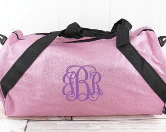 Personalized Light Pink Glitter Dance Bag | Monogrammed Cheer Duffel Bag | Sparkle Gym Bag