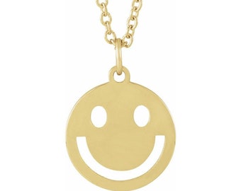 14K Gold Smiley Face Charm Shiny or Satin Finish