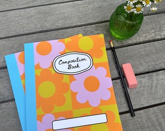 Composition Journal: Aesthetic Retro Flower Design / 120 pages Blank Lined