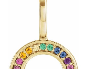 14K Yellow Gold Natural Mixed Gemstone Rainbow Charm