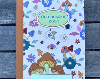 Composition Journal: Aesthetic Retro Flower/Mushroom Design / 120 pages Blank Lined