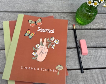 Composition Journal: Aesthetic Retro Flower/Peace/ Butterfly/ Mushroom Design / 120 pages Blank Lined