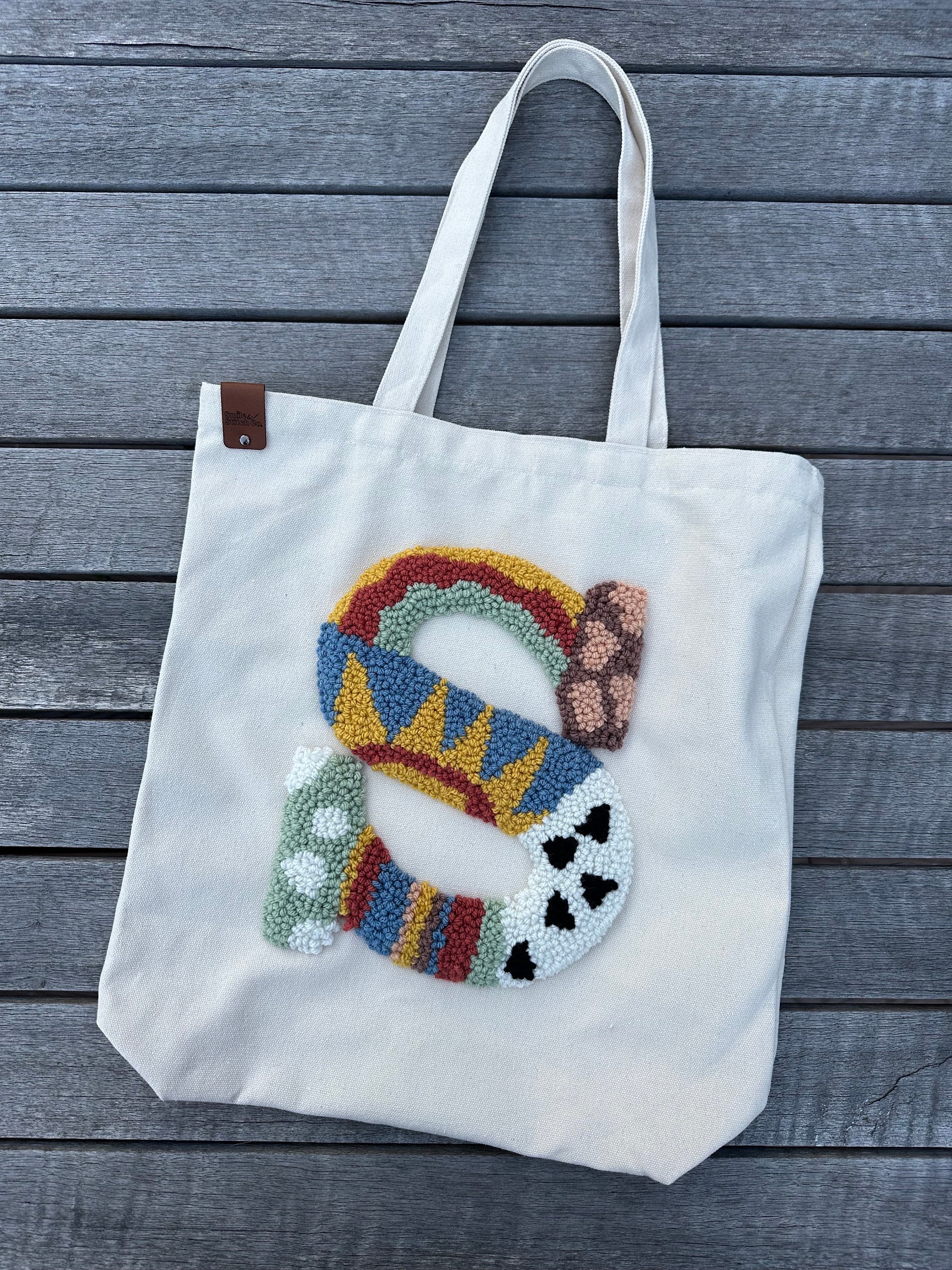 Personalized Punch Needle Embroidered Canvas Tote Bag: Custom