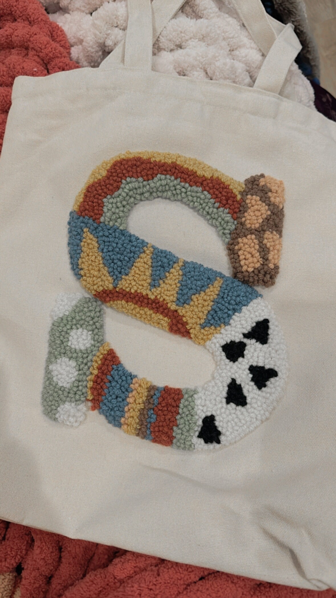 Personalized Punch Needle Embroidered Canvas Tote Bag