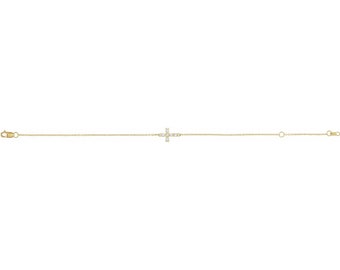 14K Yellow, White or Rose Gold / Rose-Cut Natural Diamond Cross Bracelet