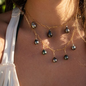 Tahitian pearl “V” drip necklace of your choice in 14k gold fill