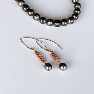 Kahelelani shell & Tahitian pearl Marquis earrings in your choice of material and length