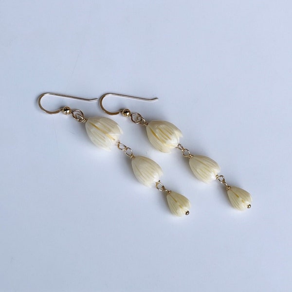 Cascading Ivory Pikake trio earrings in your choice of material