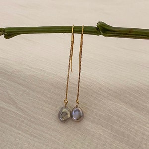 Silver grey Keshi pearl threaders in 14k gold fill