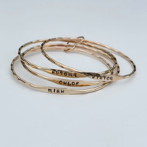 Personalized Name Bangle Bracelet Stack: 14k Gold Fill, Sterling Silver
