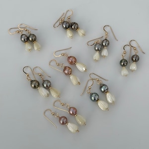 Mother of pearl Pikake & your choice of Edison or Tahitian pearl earrings