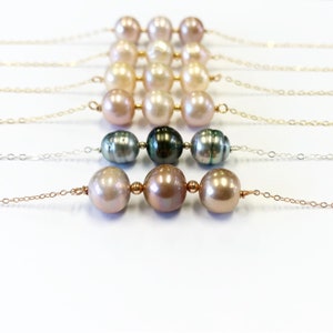 Edison pearl trio bar necklace in SS or 14k Gold fill