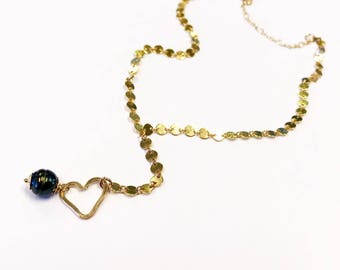 Sterling Silver Heart Lariat Coin Pearl Necklace NBJ357