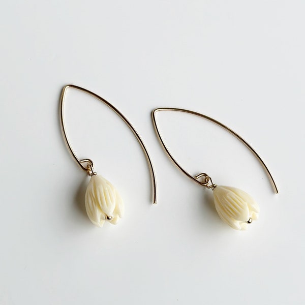 Mother of pearl or Ivory Pikake Marquis earrings in your choice of 14k gold fill, sterling silver or 14k rose gold fill