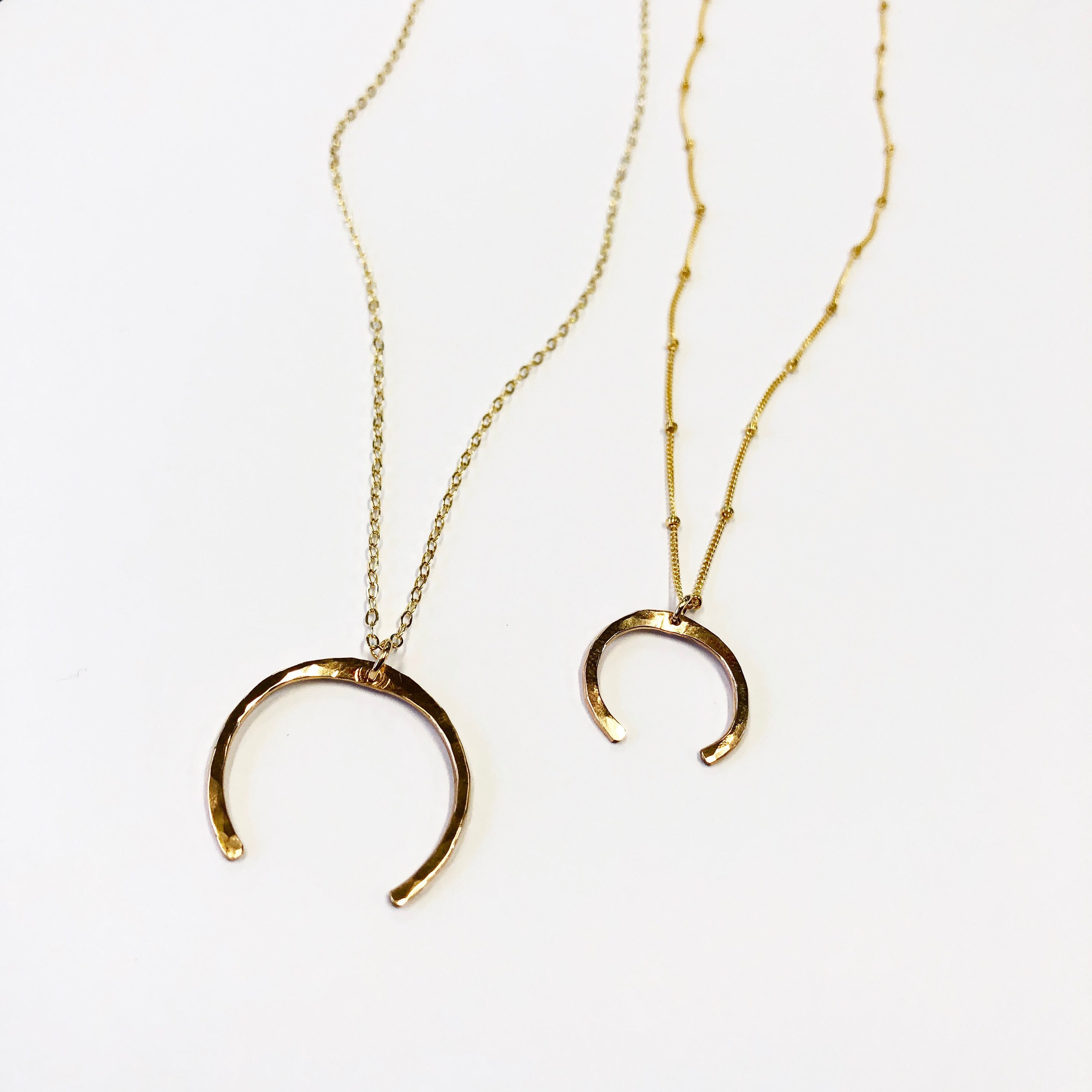 Crescent moon double horn charm necklace on SS or 14k gold Etsy
