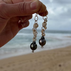 Puka shell & Tahitian pearl CZ earrings in 14k gold fill image 13