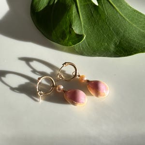 Cowrie shell & pearl Huggie hoops in 14k gold fill or sterling silver