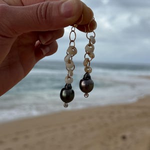 Puka shell & Tahitian pearl CZ earrings in 14k gold fill image 15