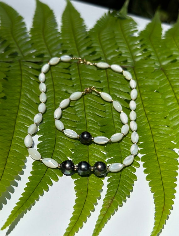 Tahitian Pearl Choker: Mother of Pearl Beaded Necklace, 14k Gold Fill