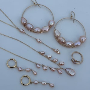 Pink Keshi pearl jewelry in 14k gold fill