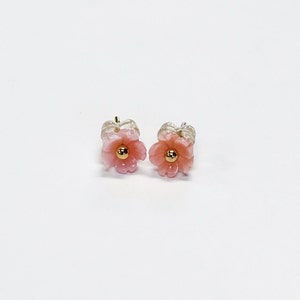 Pink Conch Flower stud earrings in 14k gold fill
