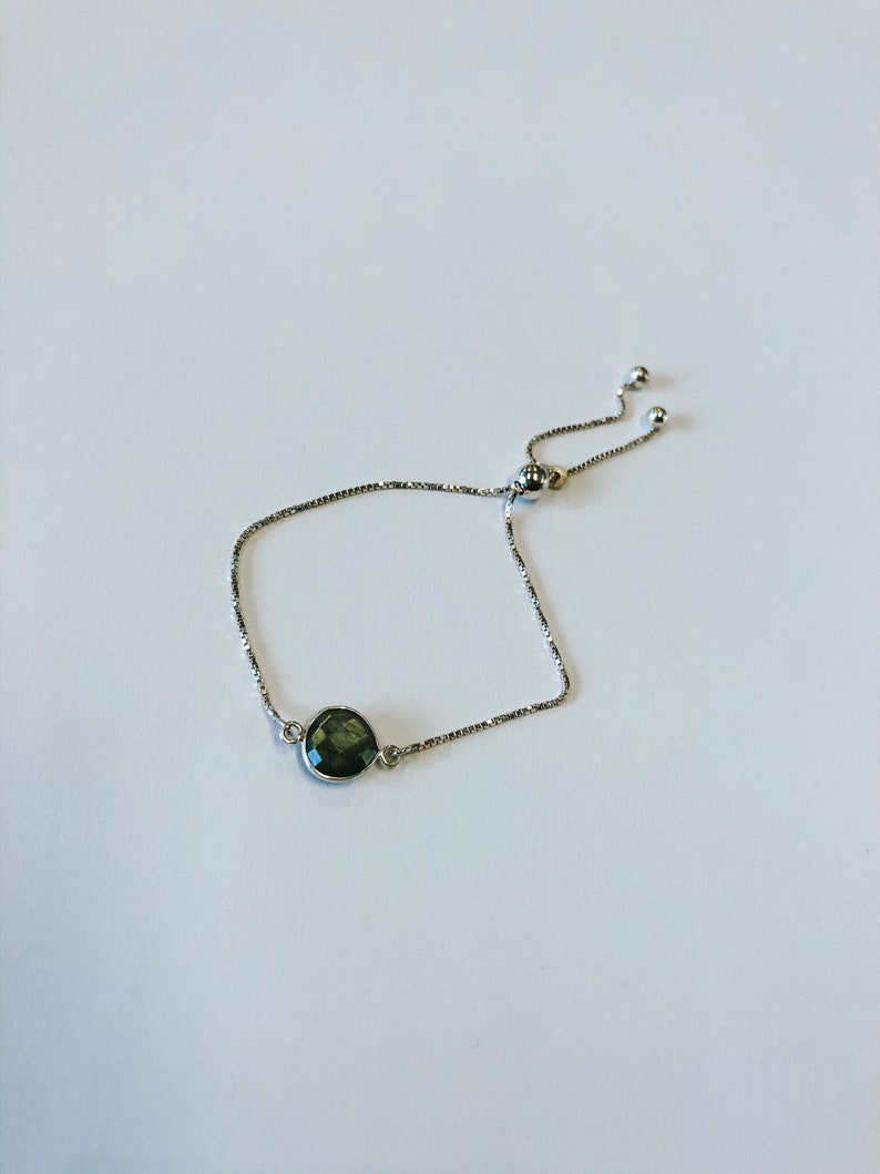 Labradorite adjustable sterling silver bracelet with tassel ends