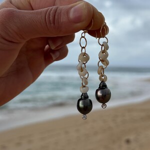 Puka shell & Tahitian pearl CZ earrings in 14k gold fill image 9