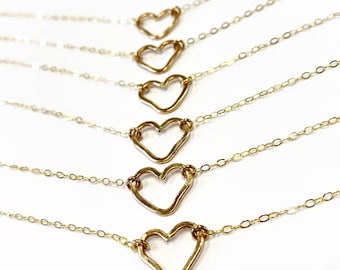 Hammerd open heart necklace in 14k gold fill or sterling silver