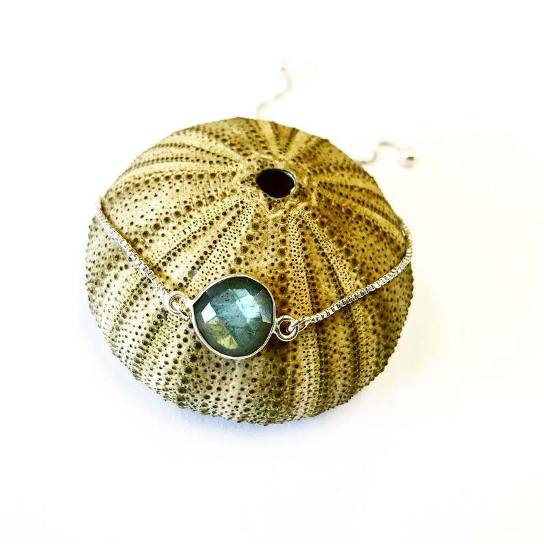 Labradorite adjustable sterling silver bracelet with tassel ends