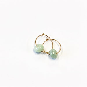 Petite floating Jade Hoops in 14k gold fill