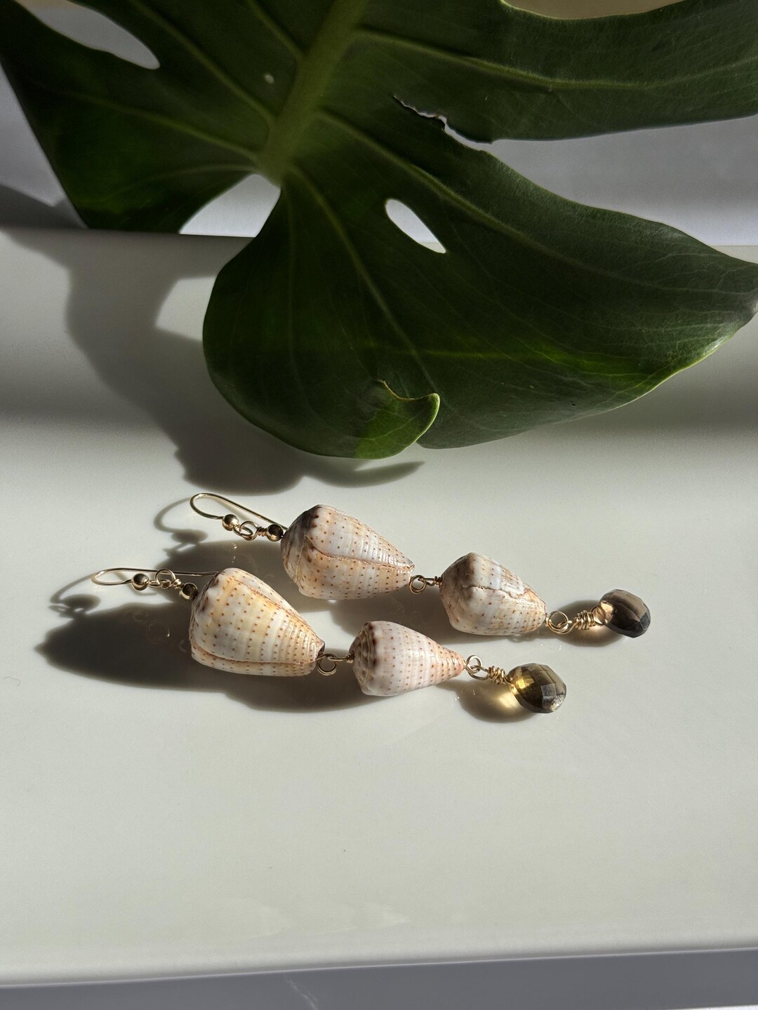 Abbreviated Cone Shells With Smokey Quartz Tear Drops in Your 14k Gold ...