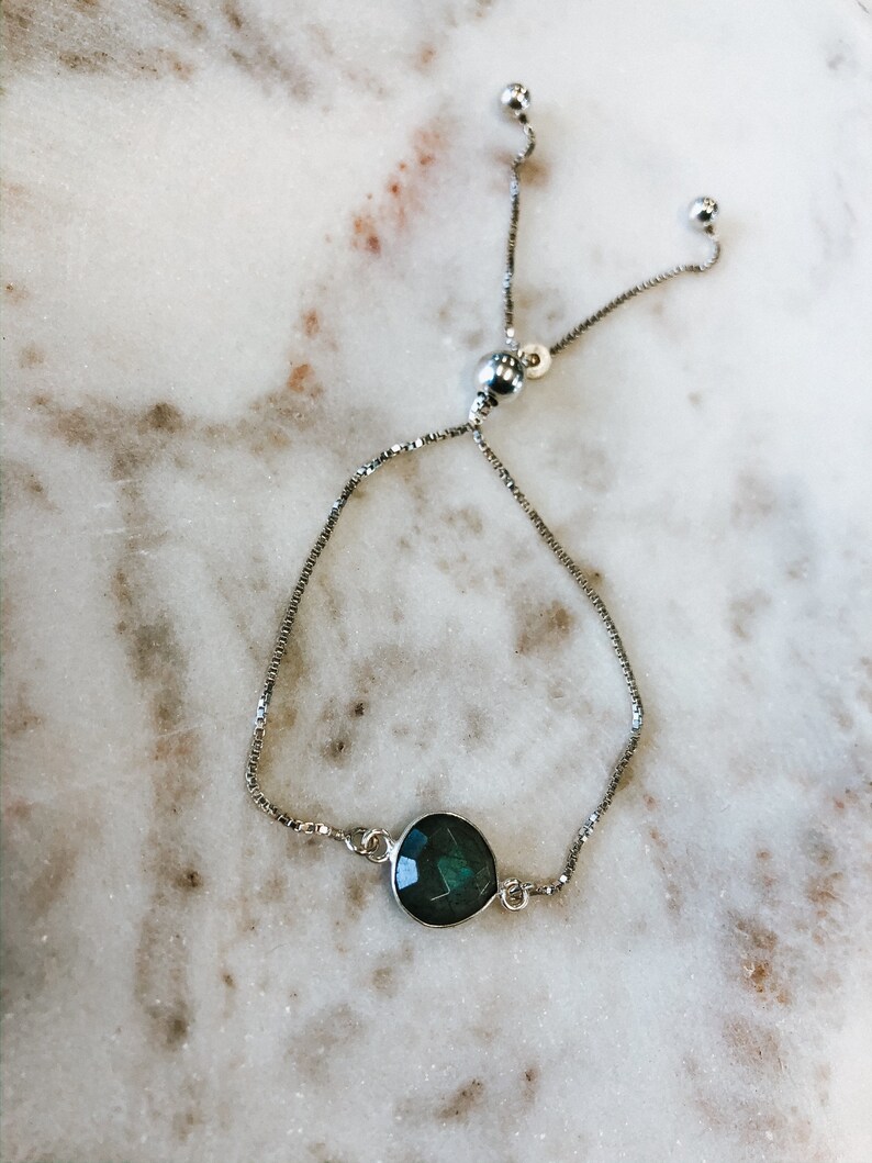 Labradorite adjustable sterling silver bracelet with tassel ends