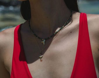 Gold shark tooth & Jade jewels of your choice in 14k gold fill