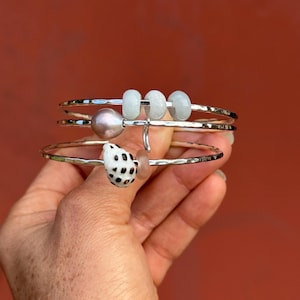 Sterling silver hammered bangle with charm of your choice