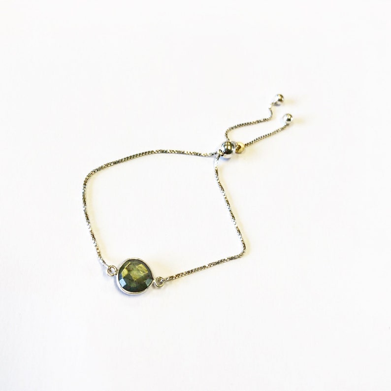 Labradorite adjustable sterling silver bracelet with tassel ends