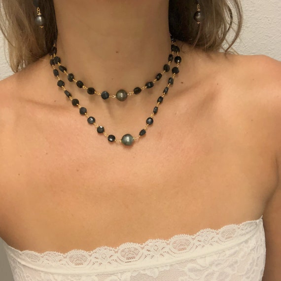 Black Onyx and Tahitian Pearl Choker | Etsy