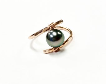 Tahitian or Keshi Tahitian pearl ring in 14k gold fill or sterling silver