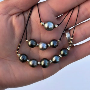 Tahitian Pearl Necklace: Black Silk Cord & 14k Gold Fill