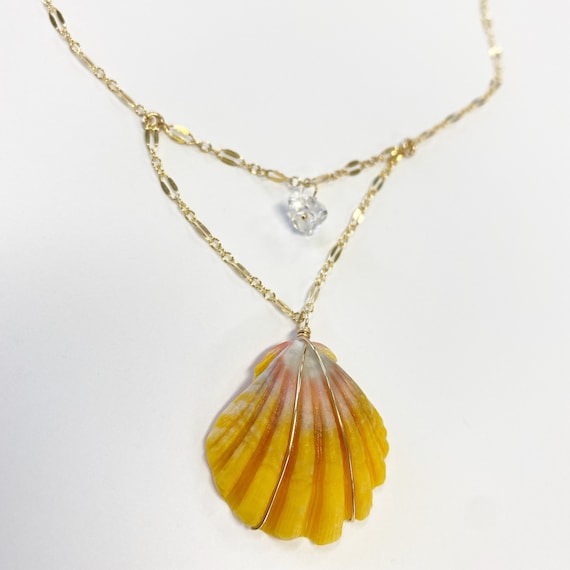Kauai sunrise shell and Herkimer diamond necklace