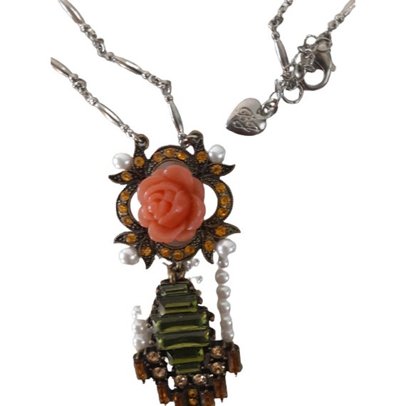 Art Deco Pendant Necklace: Rose & Rhinestones - image 5