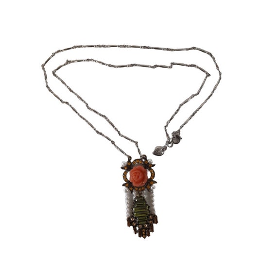 Art Deco Pendant Necklace: Rose & Rhinestones - image 1