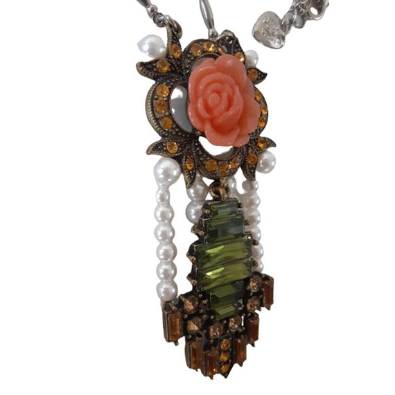 Art Deco Pendant Necklace: Rose & Rhinestones - image 9