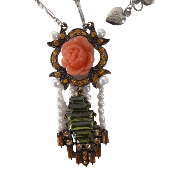 Art Deco Pendant Necklace: Rose & Rhinestones - image 7