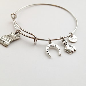 Good Luck Lottery Theme Expandable Stainless Steel Charm Bangle, Gambler Charm Bracelet, Good Luck Charms, Lucky Charms, Gift for Her