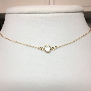 Dainty Crystal Solitaire Necklace,Small Swarovski Crystal Dot Choker, 14K Gold Filled Delicate Chain, Sterling Silver, Layering,Gift for Her