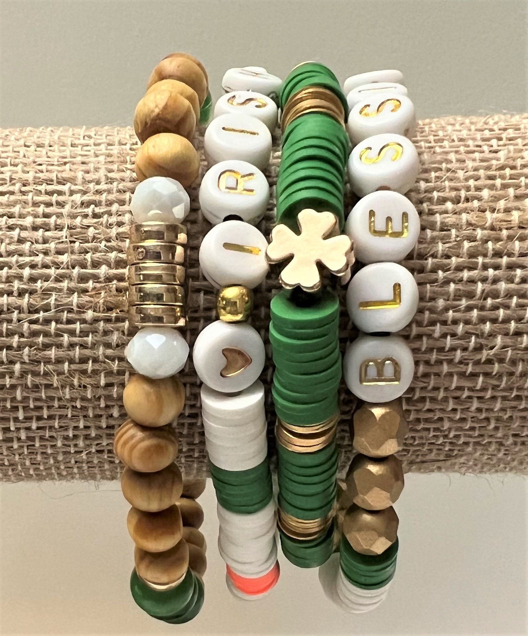 St. Patricks Day Green Heishi Beaded Bracelet Womens 