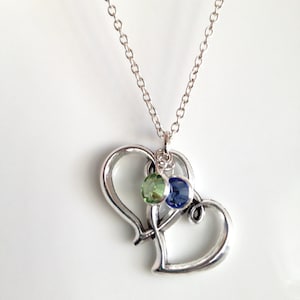 Double Heart Birthstone Necklace, Gift for Her, Wife, Girlfriend, Sister, Mother/Daughter, Anniversary Gift, Birthday, Valentines Day Gift