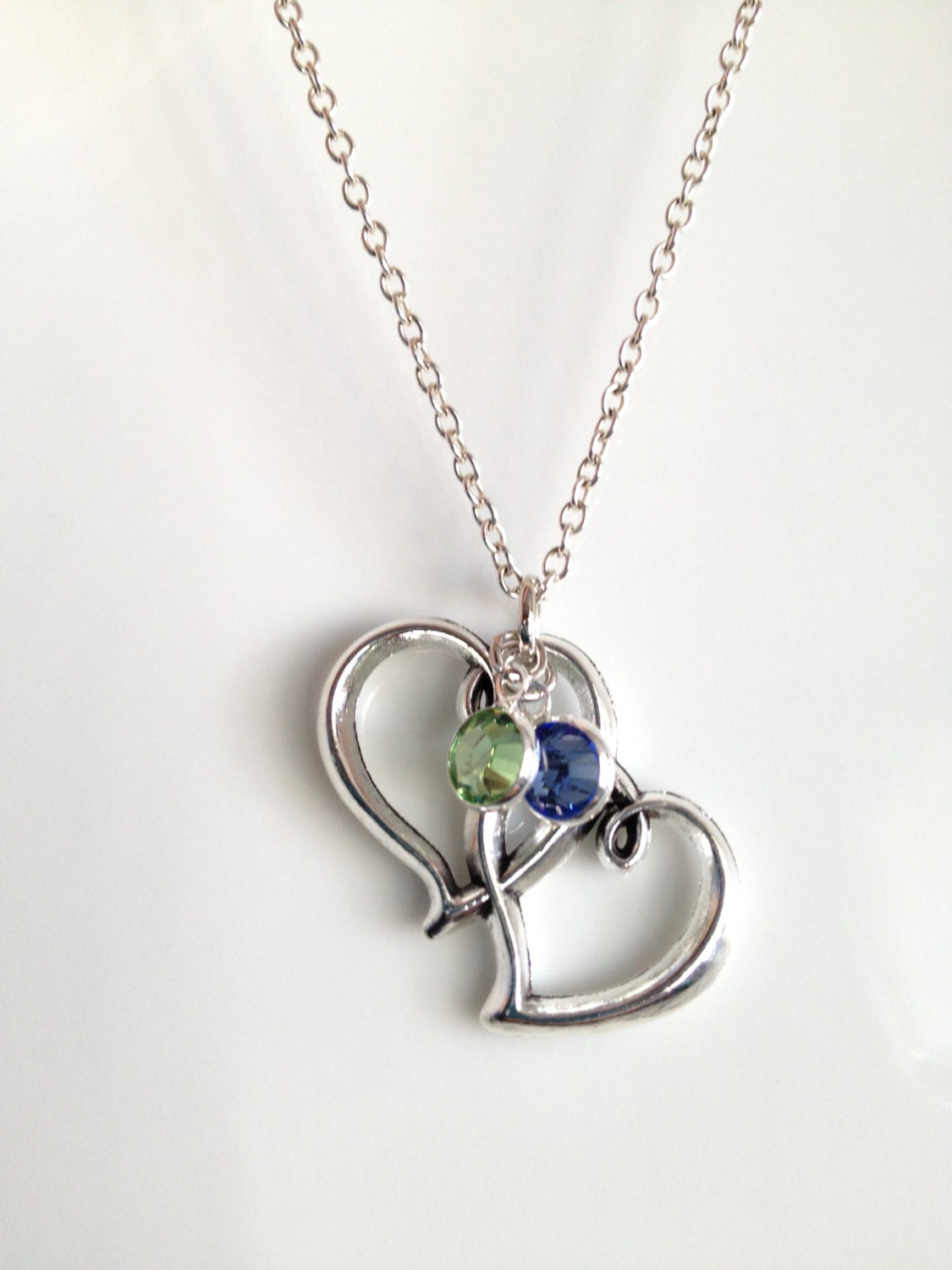 Double Heart Birthstone Necklace Gift for Her Wife Etsy