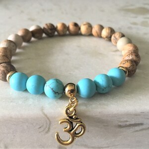 Yoga Om Meditation Charm Bracelet, Healing Gemstones, Spiritual, Buddhism, Hinduism
