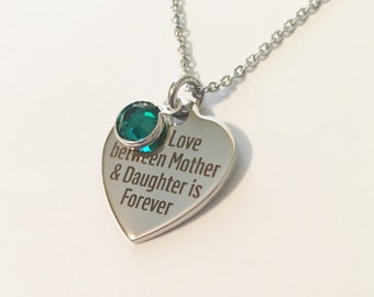 The Love Between Mother and Daughter is Forever Heart Pendant Necklace, Mother's Day, Gift for Daughter, Valentine Gift, Womens Necklace